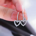 Lab Diamond Heart Dangle Earrings, 14k White Gold Plated Sterling Silver
