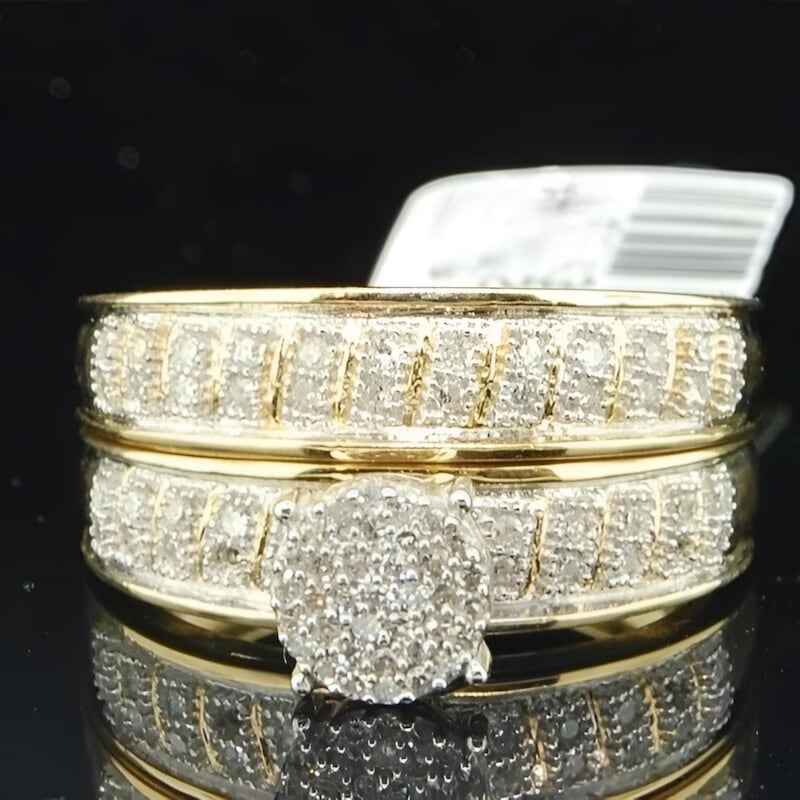 Sterling Silver Moissanite Diamond Wedding Ring Set 14k Yellow Gold Plated