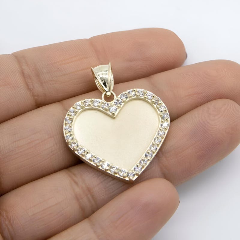 Custom Heart Photo Memory Pendant, 14K Yellow Gold Plated Moissanite Diamond Charm Unisex Gift