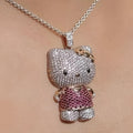 Custom Cartoon Moissanite Diamond & Ruby Women's Gift Pendant Necklace, 14K Rose Gold Plated Silver