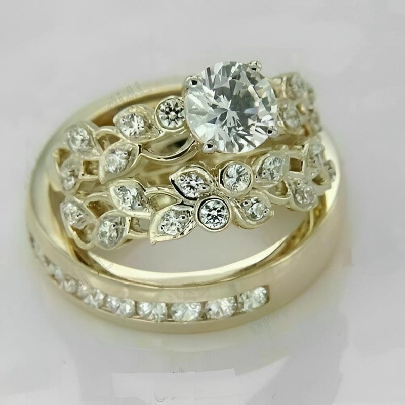 His & Her Moissanite Diamond Engagement Ring Set – 14K Gold Plated Sterling Silver Wedding Bands