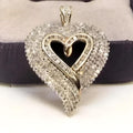 Open Heart Pendant Necklace, 14k Two Tone Gold Plated Sterling Silver, CZ Diamond