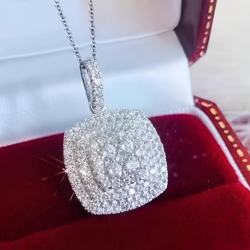 Sterling Silver Moissanite Pendant Necklace, Round Cut Bridal Jewelry
