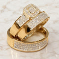 Men's And Women's Wedding Ring Set, White Gold Finish Moissanite Sterling Silver Trio Ring Set