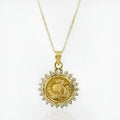 14k Yellow Gold Plated Panda Coin Shape Pendant Round Cubic Zirconia Charm Jewelry