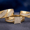 Yellow Gold Finish Sim.Diamond Sterling Silver Trio Ring Set