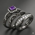 Trio Ring Set For Men And women Engagement Ring Set Princess Cut Purple Amethyst Wedding Rings In White Gold Plating