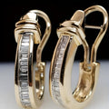 14K Gold Plated Sterling Silver Baguette CZ Hoop Earrings, Minimalist Diamond Huggies