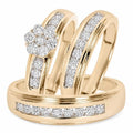 Round Cut Diamond Engagement Matching Wedding Trio Ring Set/Couple's Promise Ring set, 14K Yellow Gold Finish 925 Sterling Silver, Free Gift
