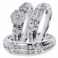 Trio Ring Set/Couple's Promise Ring set, Round Cut Diamond Engagement Matching Wedding 14K White Gold Finish 925 Sterling Silver, Free Gift