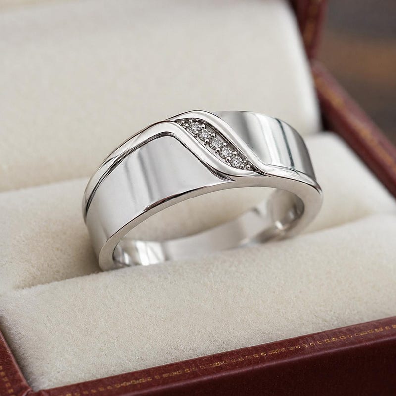 925 Sterling Silver Men's White Diamond Ring wedding Engagement Ring White gold Finish