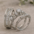 Celtic His & Her Wedding Ring Set, 14K White Gold Plated Engagement Rings Matching Wedding Bands, Bridal Ring Set, 925 silver Couples Rings
