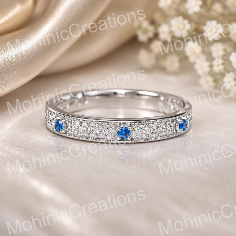 Eternity Band Ring, Lab Created Blue Topaz, Diamond, 14K White Gold Plated Sterling Silver