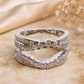 Round Moissanite Enhancer Guard Ring, 14K White Gold Plated Sterling Silver Wrap Ring