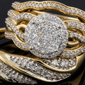 His & Her Matching Wedding Band Diamond Trio Set 14K Yellow Gold Finish Engagement Ring