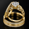 Men & women's Engagement Wedding Ring Set, Gold FN Solitaire With Accent rings For Bride - Groom, Best Ring Pairs For Couple, Couple's Rings