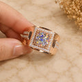 Round Cut Lab Created Diamond Men's Halo Wedding Ring 14K Rose Gold Plated