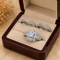 Round Cut Moissanite Cluster Engagement Ring set, 14k White Gold Plated Sterling Silver