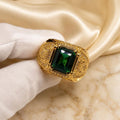Emerald Cut Green Emerald Ring, Lab Diamond, 14K Yellow Gold Plated