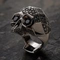 Skull Ring For Men Sterling Silver Biker Ring 14K Black Gold Plated Black CZ Hip Hop Ring