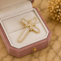 Baguette & Round Lab Diamond Cross Pendant, 14k Yellow Gold Plated