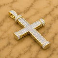 Round Cut Moissanite Diamond Custom Cross Men's Pendant 14k Two Tone Gold Plated