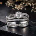 Celtic His & Her Wedding Ring Set, 14K White Gold Plated Engagement Rings Matching Wedding Bands, Bridal Ring Set, 925 silver Couples Rings