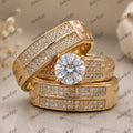 His & Her Matching Wedding Band Diamond Trio Ring Set 14K Yellow Gold Finish Engagement Ring