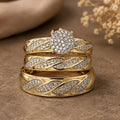 His & Her Matching Wedding Band Diamond Trio Set 14K Yellow Gold Finish Engagement Ring