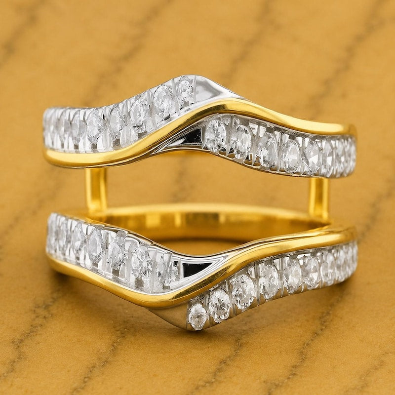 925 Silver Round Cut Moissanite Enhancer Women's Ring, 14K Yellow Gold Finish