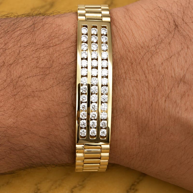 Men's Moissanite Diamond Tennis Bracelet, 14K Gold Plated Sterling Silver