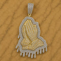 Round Cut Moissanite Diamond Praying Hands Pendant, 14K Two Tone Gold Plated Sterling Silver