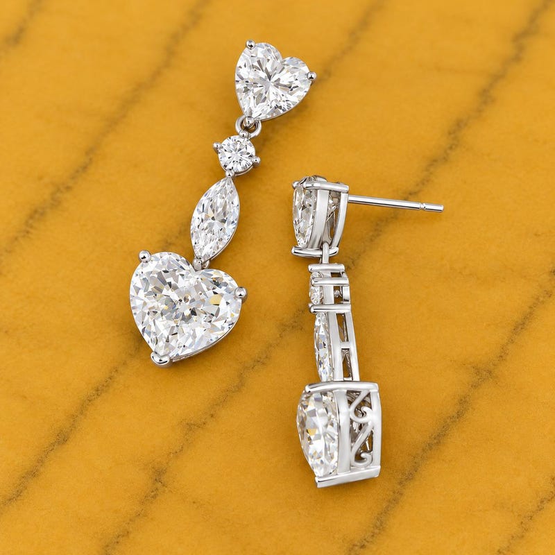 3CT Heart & Marquise Cut Diamond Pretty Drop Dangle Earring 14k White Gold Plated Push Back 925 Sterling Silver