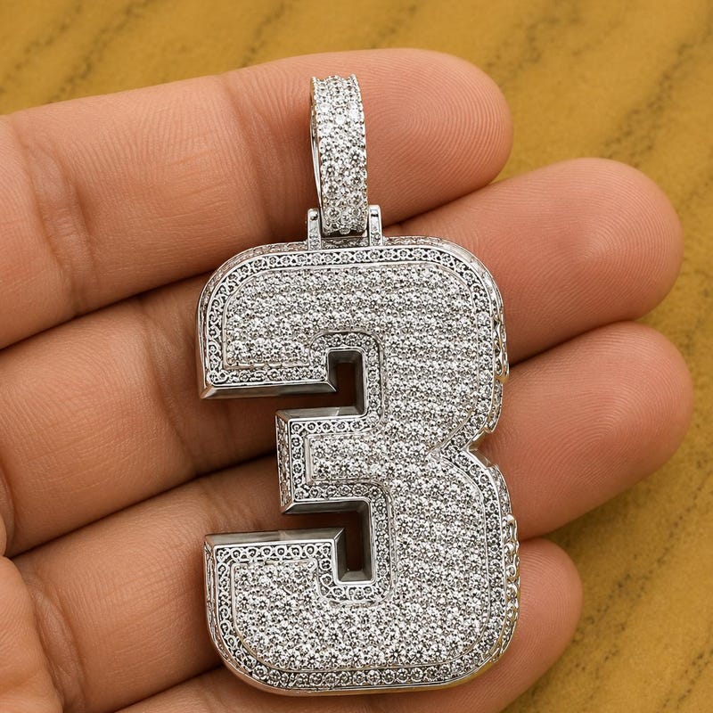 Custom Diamond lucky Number Charm Pendant, Sterling Silver Men's Hip Hop Jewelry