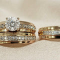 His & Her Matching Wedding Ring Ser Diamond Trio Set 14K Yellow Gold Finish Engagement Ring