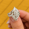 Round & Baguette Cut, Moissanite Cluster Engagement Ring, Sterling Silver