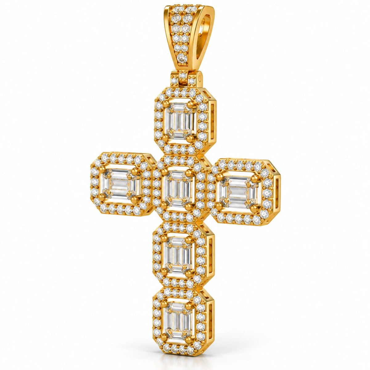 Baguette Halo Cross Pendant, view 1