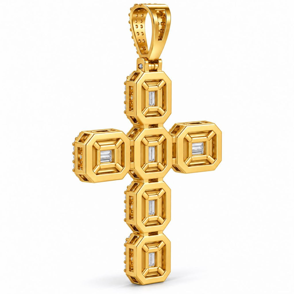 Baguette Halo Cross Pendant, view 3