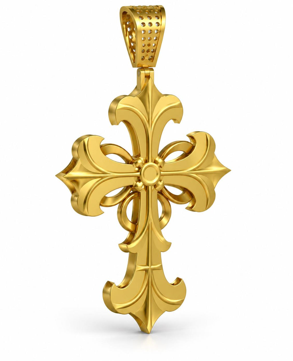 Ornate Baguette Halo Cross Pendant, view 3