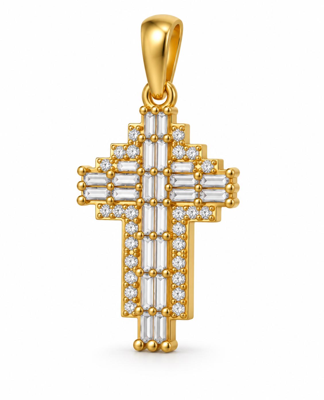 Small Baguette Cross Pendant, view 1