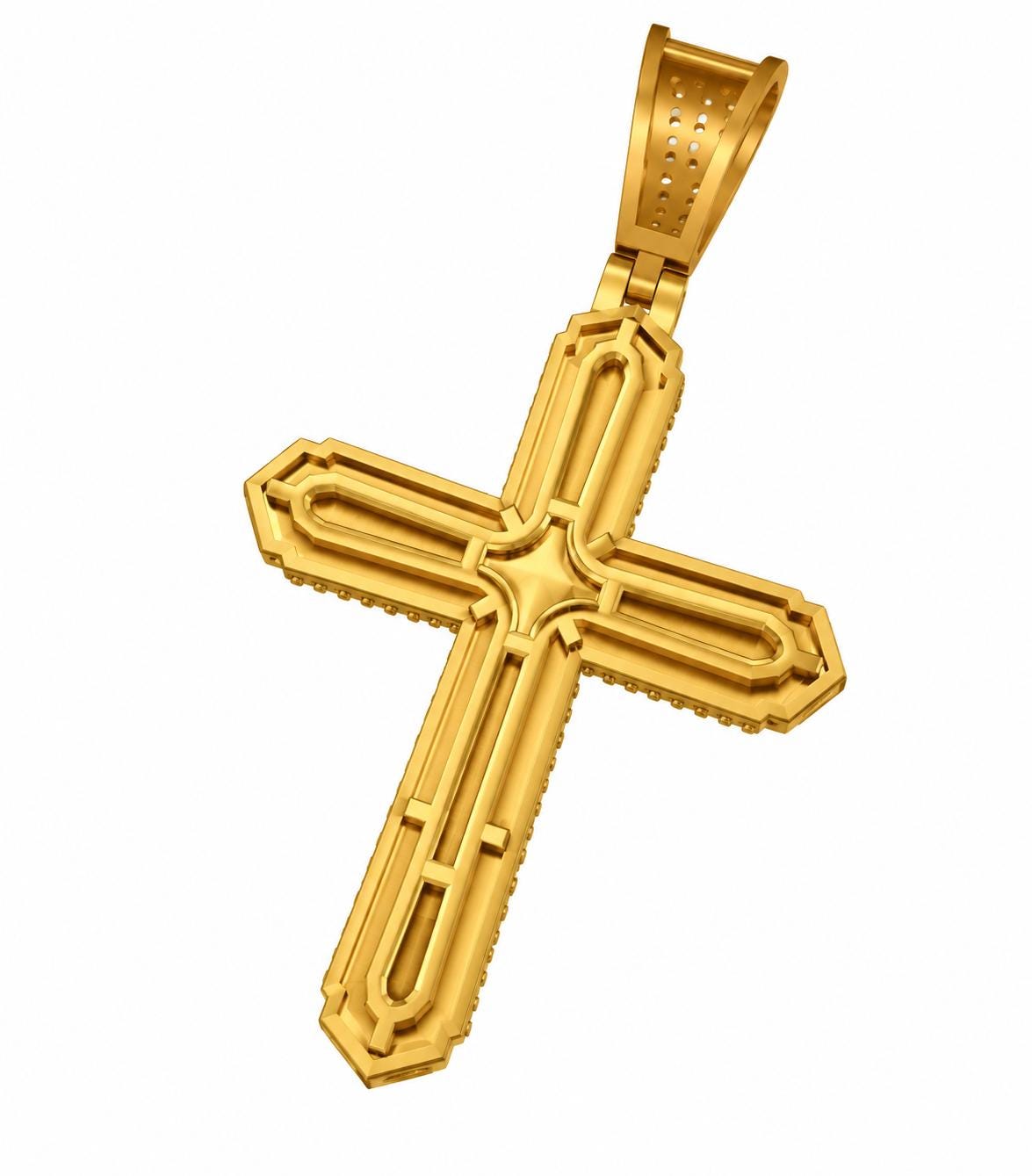 Pointed Banded Cross Pendant, view 3