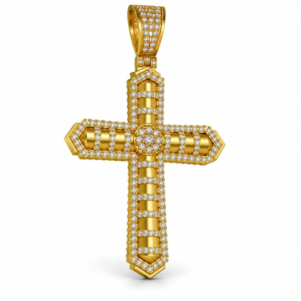 Pointed Banded Cross Pendant, view 1