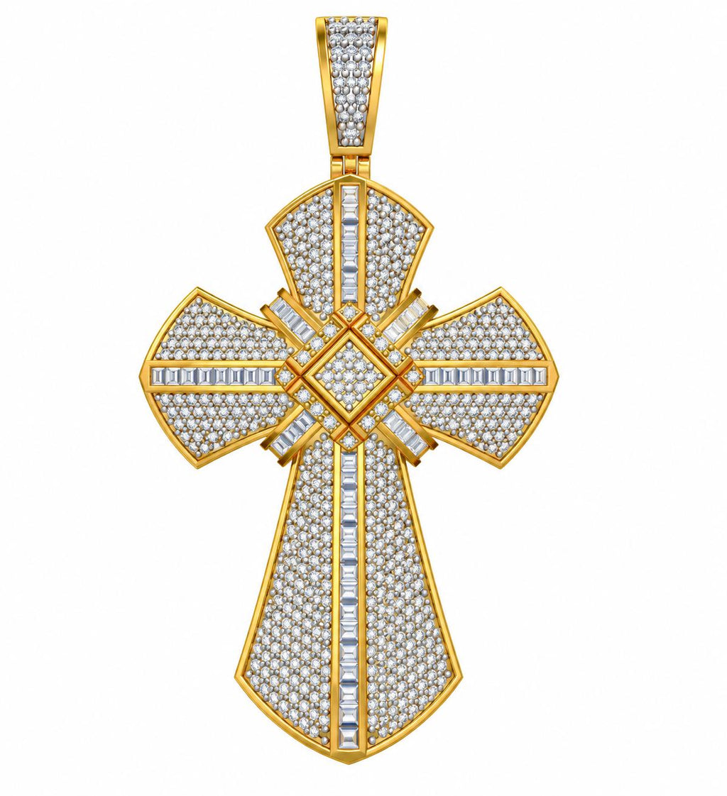 Baguette Fan Cross Pendant, view 2