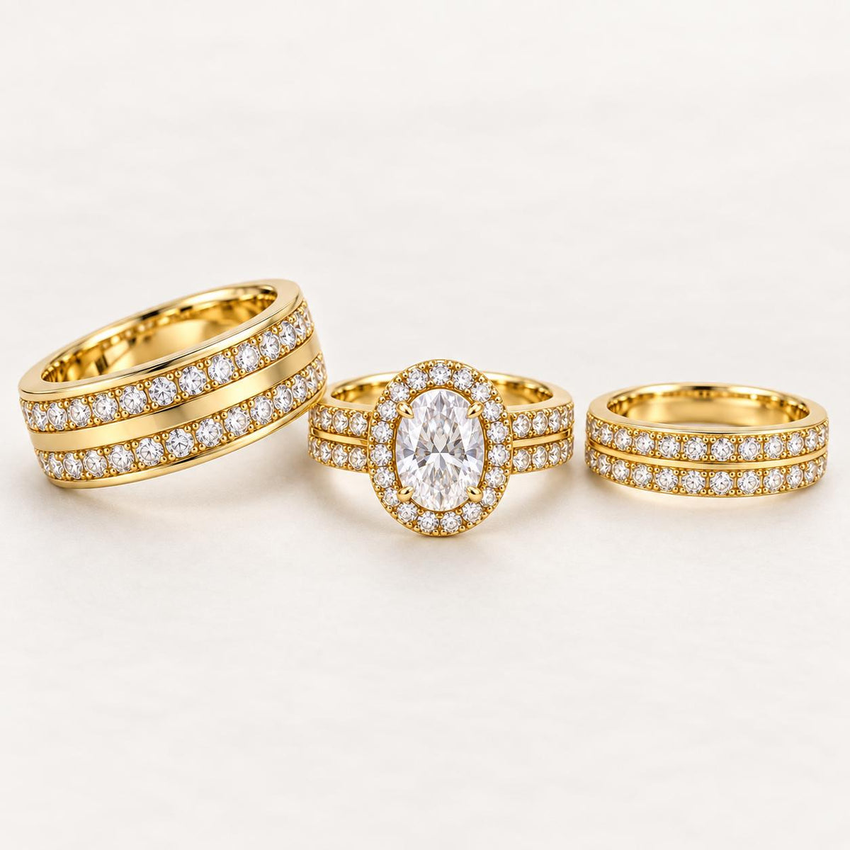Oval Moissanite His & Her Trio Ring Set, 925 Sterling Silver