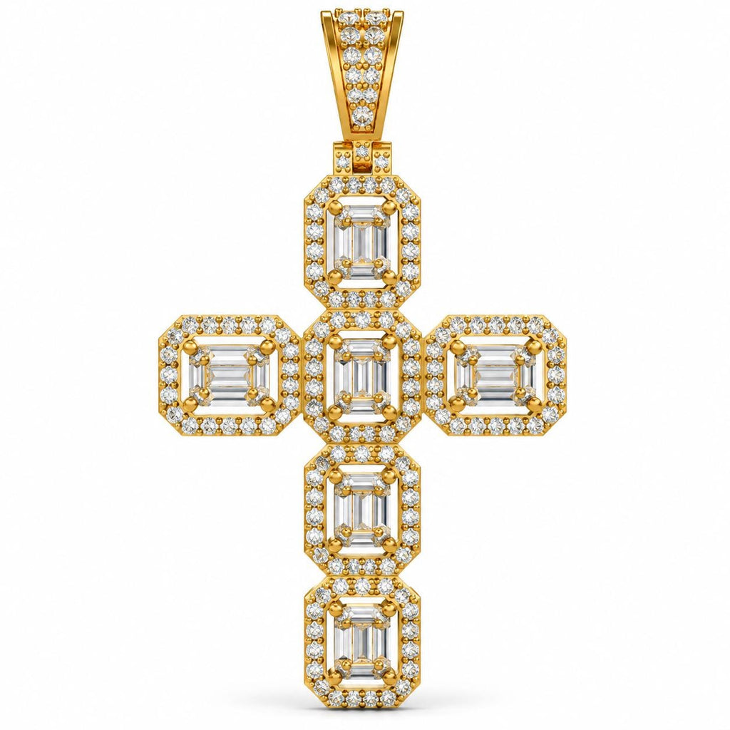 Baguette Halo Cross Pendant, view 2
