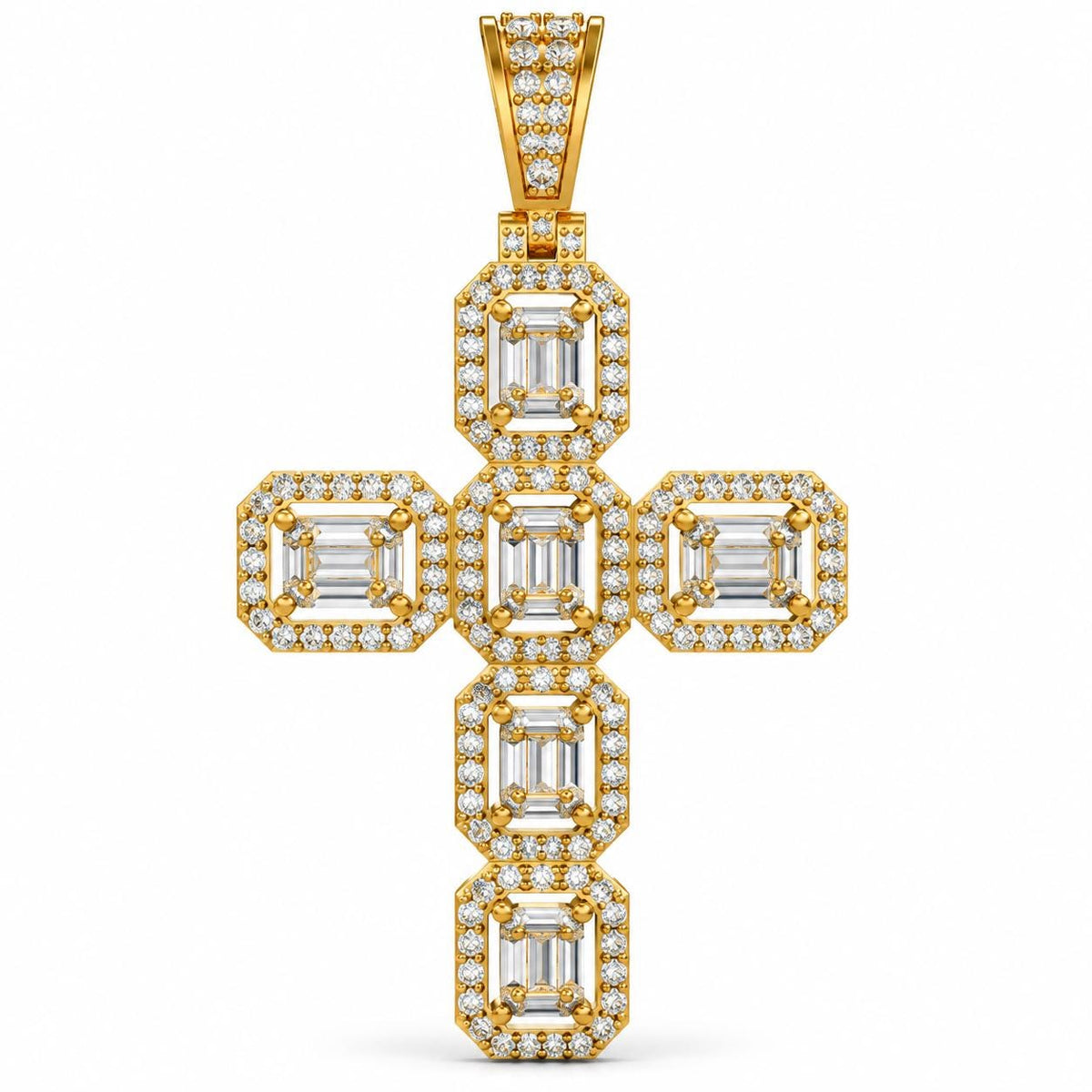Baguette Halo Cross Pendant, view 2