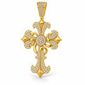 Ornate Baguette Halo Cross Pendant, view 1