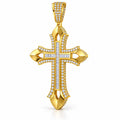 Baguette Cross Pendant with Leaf Tips, view 1