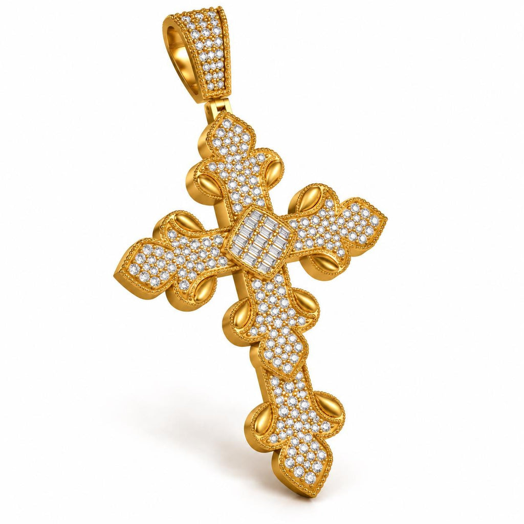 Ornate Fleur Cross Pendant, view 1