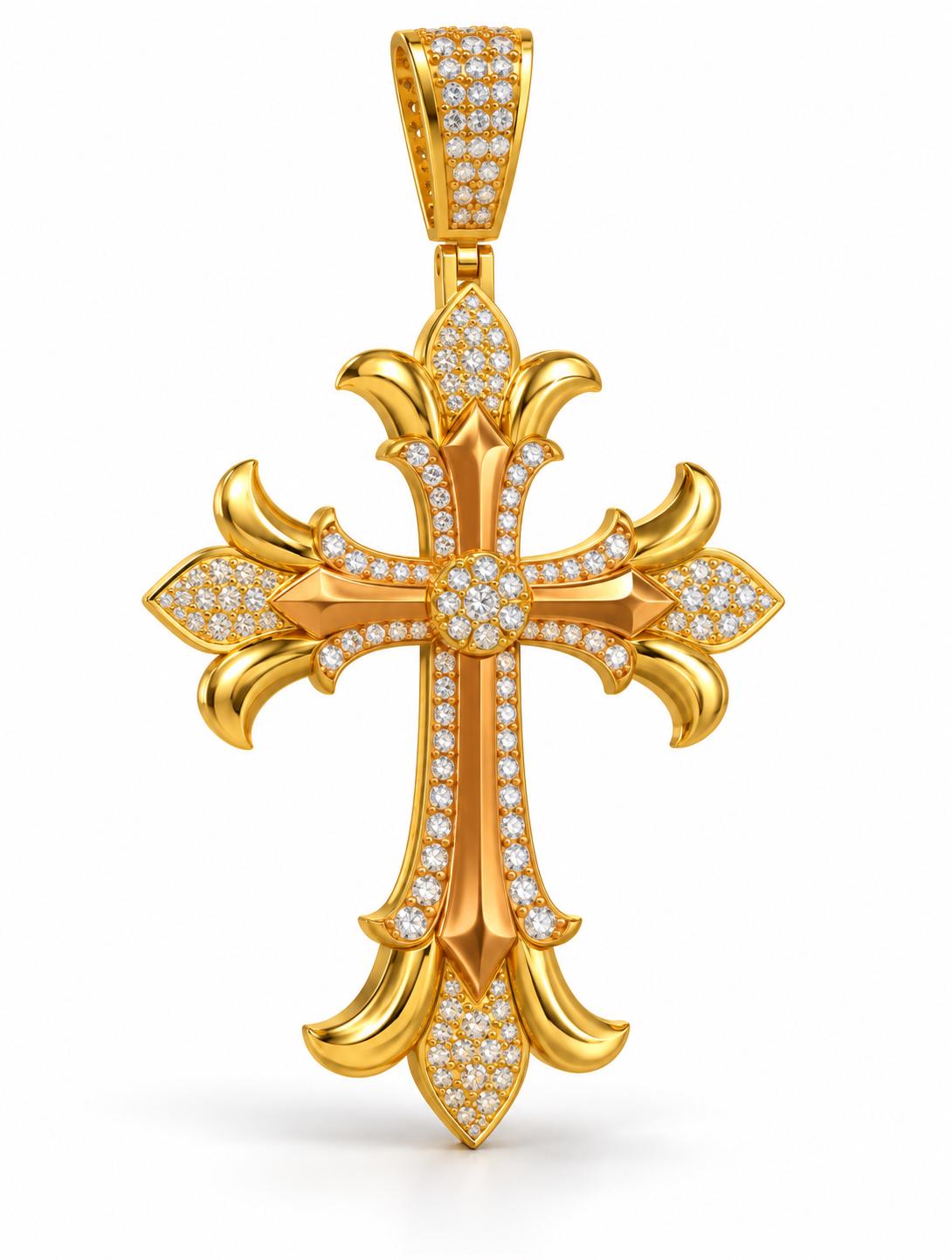 Fleur Scroll Cross Pendant, view 1